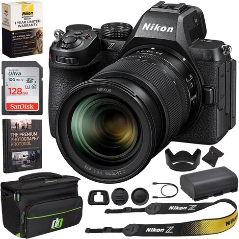 Nikon Z5II Full-Frame FX-Format Mirrorless Camera with NIKKOR Z 24-200mm f/4-6.3 VR Zoom Lens Bundle, 24.5MP Sensor, 4K UHD Video, 64GB Lexar SDXC Memory Card, Extra Battery, Camera Bag & eBook in Kuwait