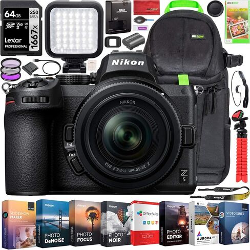 Nikon Z5II Full-Frame FX-Format Mirrorless Camera with NIKKOR Z 24-200mm f/4-6.3 VR Zoom Lens Bundle, 24.5MP Sensor, 4K UHD Video, 64GB Lexar SDXC Memory Card, Extra Battery, Camera Bag & eBook in Kuwait