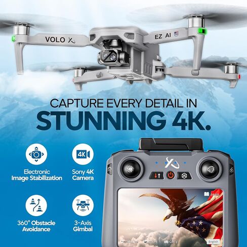 DCX Volo X EZ AI Drones – Drones with Camera for Adults 4k AI-Assisted Flight Control – FAA Approved Drone 4k Camera, 360° Obstacle Avoidance, U.S. Support – Beginner Drone for Adults in Kuwait