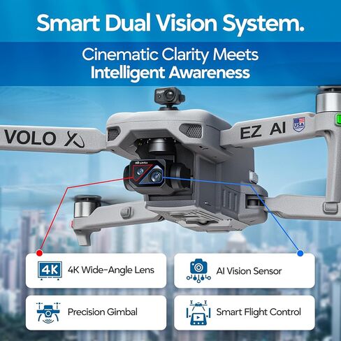 DCX Volo X EZ AI Drones – Drones with Camera for Adults 4k AI-Assisted Flight Control – FAA Approved Drone 4k Camera, 360° Obstacle Avoidance, U.S. Support – Beginner Drone for Adults in Kuwait