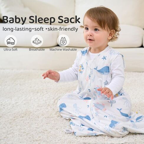 Baby Sleep Sack 0-6 Months, 0.5 TOG Wearable Blanket for Baby Boy and Girl, 2-Way Zipper Newborn and Infant Sleeping Bag 2 Pack, Lightweight Sleep Sacks Blue Whale（Small） in Kuwait