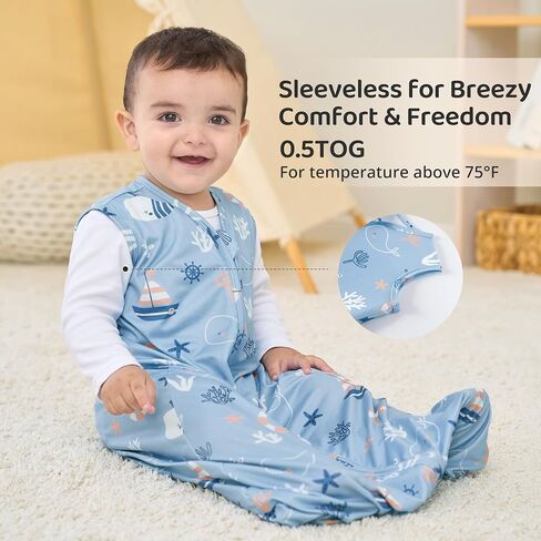 Baby Sleep Sack 0-6 Months, 0.5 TOG Wearable Blanket for Baby Boy and Girl, 2-Way Zipper Newborn and Infant Sleeping Bag 2 Pack, Lightweight Sleep Sacks Blue Whale（Small） in Kuwait