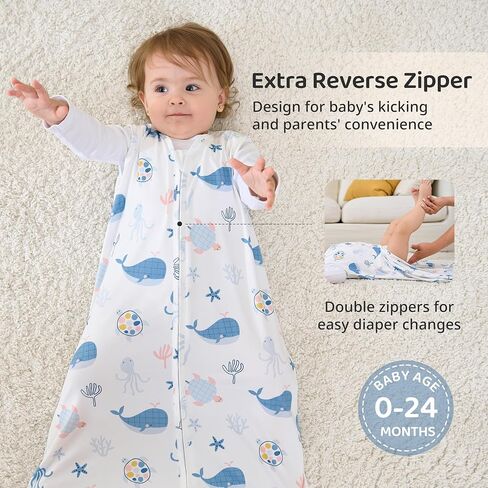 Baby Sleep Sack 0-6 Months, 0.5 TOG Wearable Blanket for Baby Boy and Girl, 2-Way Zipper Newborn and Infant Sleeping Bag 2 Pack, Lightweight Sleep Sacks Blue Whale（Small） in Kuwait