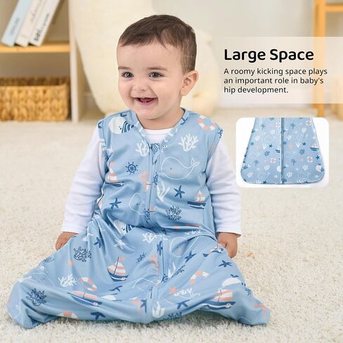 Baby Sleep Sack 0-6 Months, 0.5 TOG Wearable Blanket for Baby Boy and Girl, 2-Way Zipper Newborn and Infant Sleeping Bag 2 Pack, Lightweight Sleep Sacks Blue Whale（Small） in Kuwait