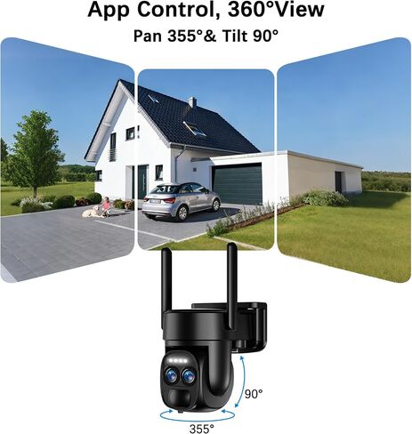 4K Dual Lens Security Camera Wireless Outdoor,360°PTZ Solar Security Camera | Pan/Tilt, 2.4G WiFi, 8MP Color Night Vision, PIR Motion Detection, Spotlight Alarm, Easy to Install, 2-Way Audio, Waterproof in Kuwait