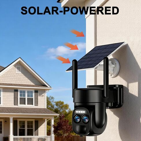4K Dual Lens Security Camera Wireless Outdoor,360°PTZ Solar Security Camera | Pan/Tilt, 2.4G WiFi, 8MP Color Night Vision, PIR Motion Detection, Spotlight Alarm, Easy to Install, 2-Way Audio, Waterproof in Kuwait
