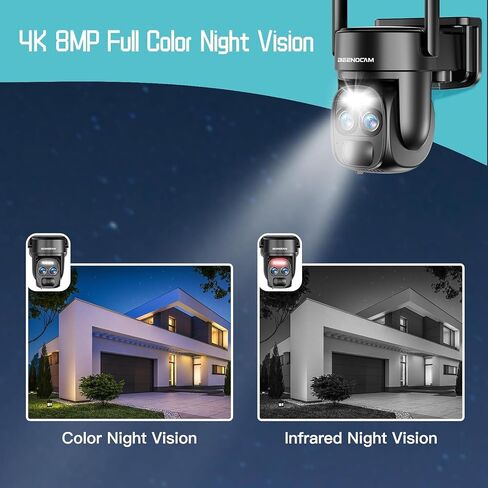 4K Dual Lens Security Camera Wireless Outdoor,360°PTZ Solar Security Camera | Pan/Tilt, 2.4G WiFi, 8MP Color Night Vision, PIR Motion Detection, Spotlight Alarm, Easy to Install, 2-Way Audio, Waterproof in Kuwait