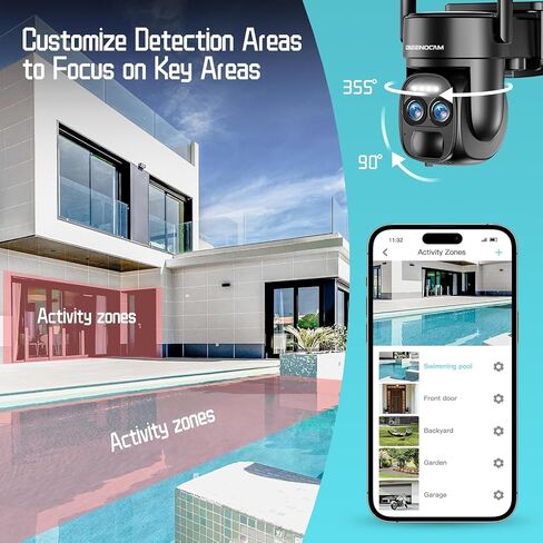 4K Dual Lens Security Camera Wireless Outdoor,360°PTZ Solar Security Camera | Pan/Tilt, 2.4G WiFi, 8MP Color Night Vision, PIR Motion Detection, Spotlight Alarm, Easy to Install, 2-Way Audio, Waterproof in Kuwait