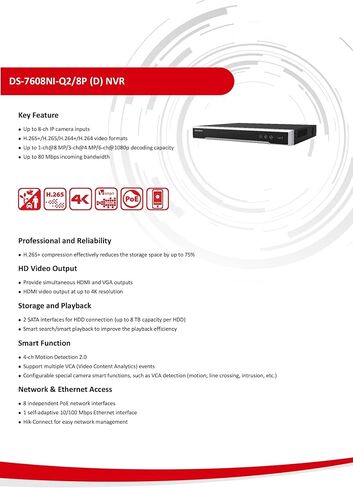 DS-7608NI-Q2/8P 8CH PoE 4K 8MP Network Video Recorder NVR NO HDD H.265 in Kuwait