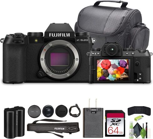 FUJIFILM X-S20 Mirrorless Camera With 15-45mm Lens + Sandisk 64GB Extreme Pro Memory Card, Camera Lens Cleaning Kit, Corel Editing Software, Travel Bag, Tripod, Ideal Vlogging Camera Kit (13pc Bundle) in Kuwait