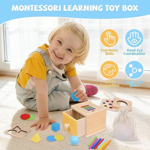 YHHYTOY Montessori Toys for 1+ Year Old, 4 in 1 Object Permanence Coin Box, Ball Drop Color Sorting Sensory Fine Motor Skills Toys Shape Sorter for Toddlers 1-3, Gifts for 1 2 3 Year Old Girls Boys in Saudi Arabia