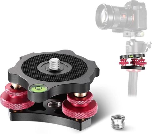 NEEWER Tripod Head Leveling Base Camera Leveler, Aircraft Grade Aluminum Alloy 3 Axis Tri Wheel Head, 3/8" Thread, -5° Precise Angle Adjustment for Macro Panoramic Photography, LP64 in Kuwait