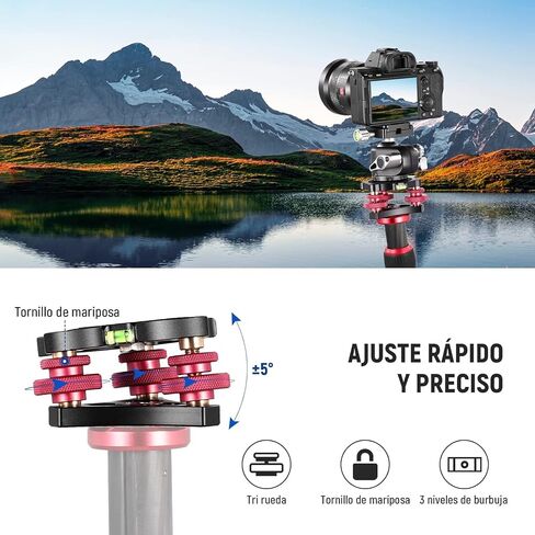 NEEWER Tripod Head Leveling Base Camera Leveler, Aircraft Grade Aluminum Alloy 3 Axis Tri Wheel Head, 3/8" Thread, -5° Precise Angle Adjustment for Macro Panoramic Photography, LP64 in Kuwait