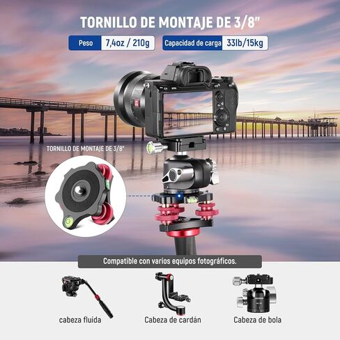 NEEWER Tripod Head Leveling Base Camera Leveler, Aircraft Grade Aluminum Alloy 3 Axis Tri Wheel Head, 3/8" Thread, -5° Precise Angle Adjustment for Macro Panoramic Photography, LP64 in Kuwait