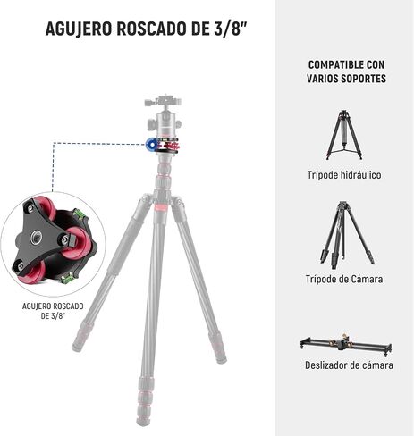 NEEWER Tripod Head Leveling Base Camera Leveler, Aircraft Grade Aluminum Alloy 3 Axis Tri Wheel Head, 3/8" Thread, -5° Precise Angle Adjustment for Macro Panoramic Photography, LP64 in Kuwait
