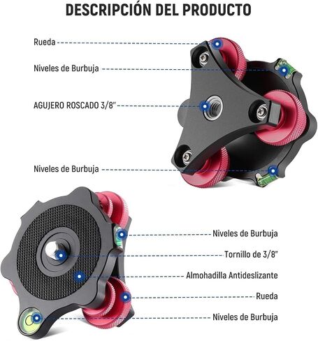 NEEWER Tripod Head Leveling Base Camera Leveler, Aircraft Grade Aluminum Alloy 3 Axis Tri Wheel Head, 3/8" Thread, -5° Precise Angle Adjustment for Macro Panoramic Photography, LP64 in Kuwait