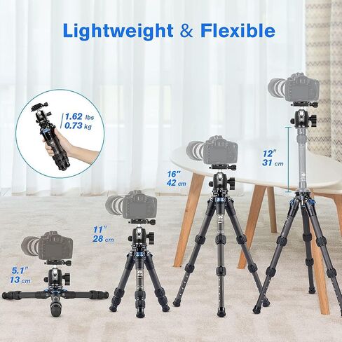 SIRUI AM-223 Carbon Fiber Camera Tripod Mini Travel Compact Tripod with 360° B-00K Ball Head, Arca Swiss Quick Release Plate, Loads up 15KG, Max Height 16", Folded Height 12.1",Black in Kuwait