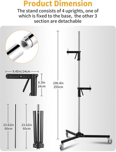 Meking Heavy Duty Stainless Steel Light Stand with Casters, 8.37 ft/ 255 cm | Adjustable Photography Tripod Stand with 2 Pistol Grips & Folding Legs, for Studio Monolight Softbox Speedlight Reflector in Kuwait