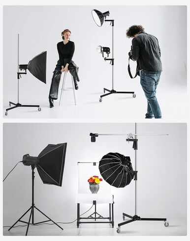 Meking Heavy Duty Stainless Steel Light Stand with Casters, 8.37 ft/ 255 cm | Adjustable Photography Tripod Stand with 2 Pistol Grips & Folding Legs, for Studio Monolight Softbox Speedlight Reflector in Kuwait
