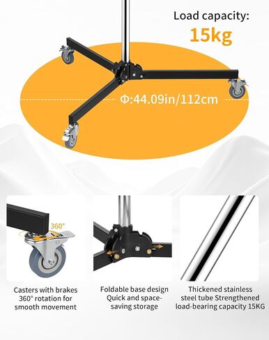 Meking Heavy Duty Stainless Steel Light Stand with Casters, 8.37 ft/ 255 cm | Adjustable Photography Tripod Stand with 2 Pistol Grips & Folding Legs, for Studio Monolight Softbox Speedlight Reflector in Kuwait