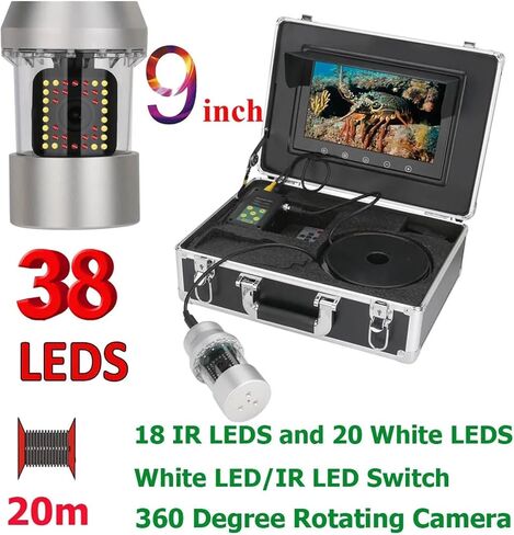 MAOTEWANG 9 Inch 20m 50m 100m Underwater Fishing Video Camera Fish Finder IP68 Waterproof 38 LEDs 360 Degree Rotating in Kuwait