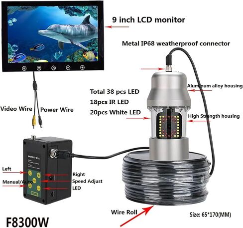 MAOTEWANG 9 Inch 20m 50m 100m Underwater Fishing Video Camera Fish Finder IP68 Waterproof 38 LEDs 360 Degree Rotating in Kuwait