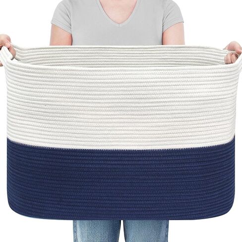 Extra Large Blanket Basket, 22" x 17" x 12" Rectangle Blanket Storage for Living Room, Soft Kids Dog Toy Basket Bin, Cotton Rope Baskets for Storage, Woven Throw Pillow Organizer Holder in Kuwait
