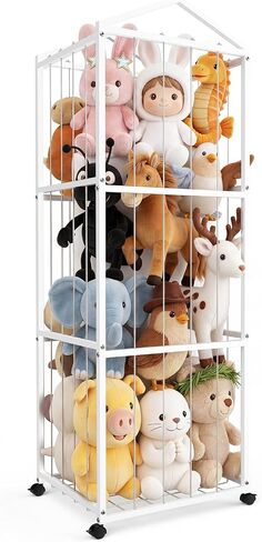 NomNest Stuffed Animal Storage Zoo, Large Metal Plushies Organizer, Heavy Duty Metal Teddy Bear Toy Holder with Wheels for Kids' Bedroom & Playroom & Nursery (Wheeled, Black) in Kuwait