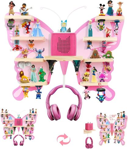 Wooden Butterfly for Tonies Figures & Box 1/2 Storage Shelf, Convertible | Creative Tonies Shelf with Magnetic Strap,Solid Pine Wood,40+ Tonies Capacity,with Mounting Hardware,Ideal Gift for Kids in Kuwait