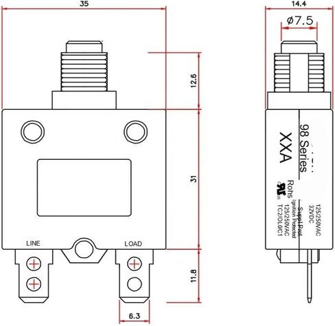 1PCS 98 Series 18A Overload overcurrent Protector 4.5 Reset Switch Fuse in Kuwait