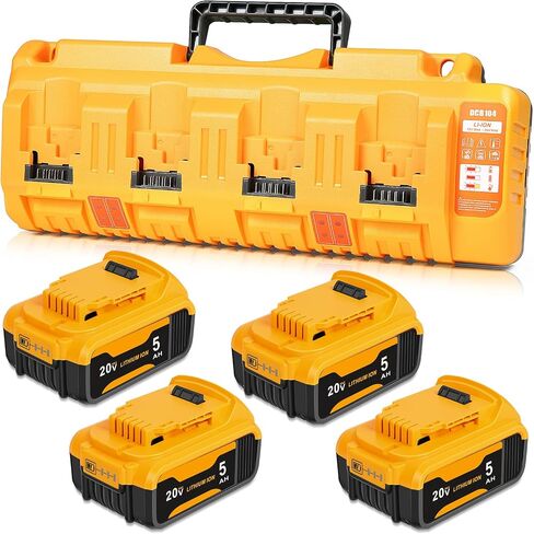 TOMAPEX Upgraded 4Pack 20v Max Battery Replacement for Dewalt 5.0Ah Battery with DCB104 Battery Charger Station in Kuwait