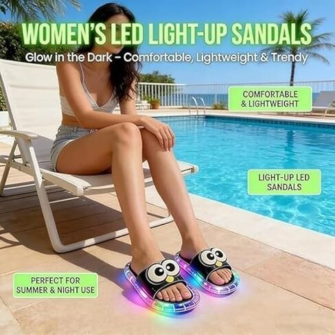 Light Up Slippers For Women, Sensor Glow Sandals Cute Cartoon Eyes, Motion Sensor LED Slides, for Teens Adults in Kuwait