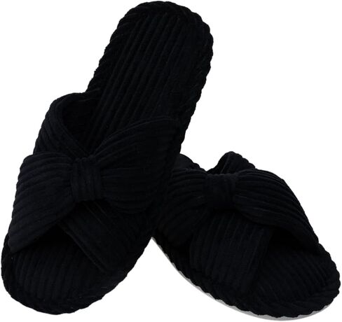 Woman's Corduroy Cross Bow Slippers Open Toe Non-Slip House Shoes Indoor Outdoor in Kuwait
