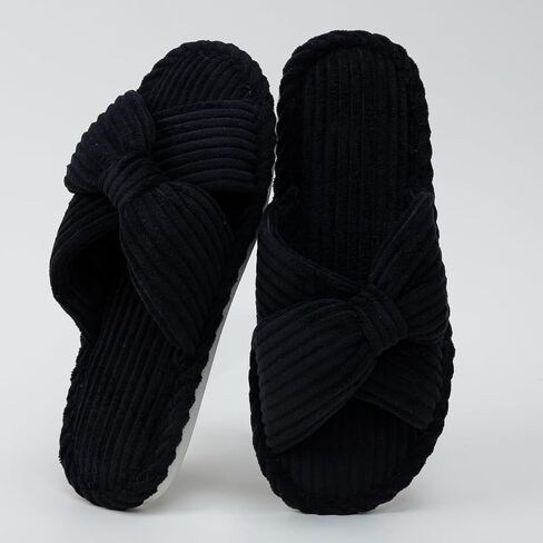 Woman's Corduroy Cross Bow Slippers Open Toe Non-Slip House Shoes Indoor Outdoor in Kuwait