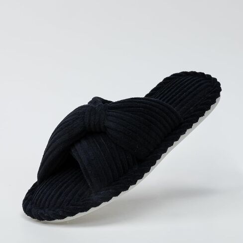 Woman's Corduroy Cross Bow Slippers Open Toe Non-Slip House Shoes Indoor Outdoor in Kuwait