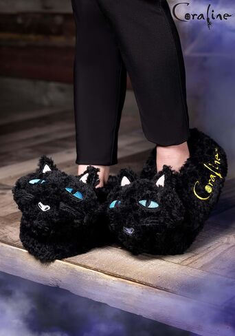 Coraline Inspired Cat Slippers for Adults with Anti-Slip Soles & Embroidered Details - Officially Licensed in Kuwait