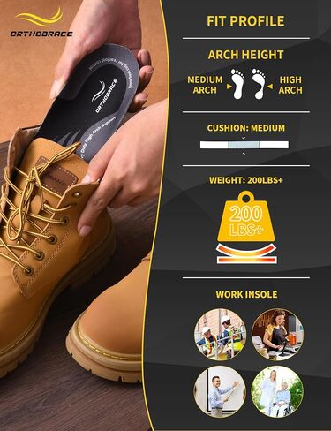 Work Insoles for Standing All Day,Anti Fatigue-XL(Above 200 Lbs) | 200+lbs Heavy Duty High Arch Support Inserts, Foot Pain Relief for Plantar Fasciitis,Work Boot Shoe Insoles Men Women in Kuwait