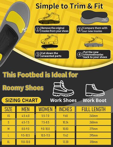 Work Insoles for Standing All Day,Anti Fatigue-XL(Above 200 Lbs) | 200+lbs Heavy Duty High Arch Support Inserts, Foot Pain Relief for Plantar Fasciitis,Work Boot Shoe Insoles Men Women in Kuwait