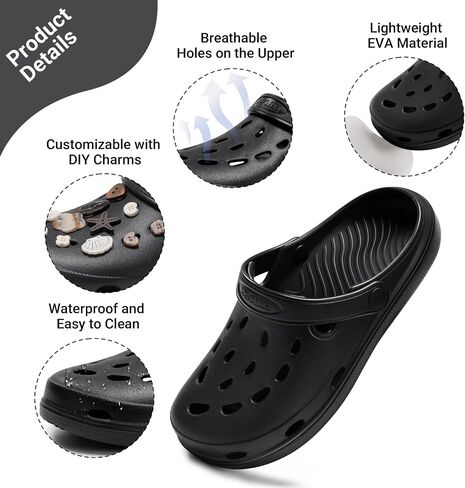 FITORY Unisex Adult Womens Mens Garden Clogs Lightweight EVA Slip on Shoes | Mules, Adjustable Heel Strap, Closed Toe, Rubber, Comfortable, Classic, Breathable, Quick Dry Sandals, Beach in Kuwait