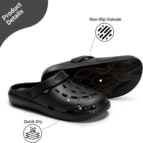 FITORY Unisex Adult Womens Mens Garden Clogs Lightweight EVA Slip on Shoes | Mules, Adjustable Heel Strap, Closed Toe, Rubber, Comfortable, Classic, Breathable, Quick Dry Sandals, Beach in Kuwait