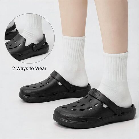 FITORY Unisex Adult Womens Mens Garden Clogs Lightweight EVA Slip on Shoes | Mules, Adjustable Heel Strap, Closed Toe, Rubber, Comfortable, Classic, Breathable, Quick Dry Sandals, Beach in Kuwait