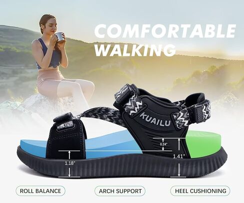 KuaiLu Womens Orthopedic Walking Sandals with Arch Support Recovery Cushion | Athletic Hiking Plantar Fasciitis Sandles,Comfortable Summer Open Toe Breathable Outdoor Travel Fisherman Water Shoes US6-12 in Kuwait