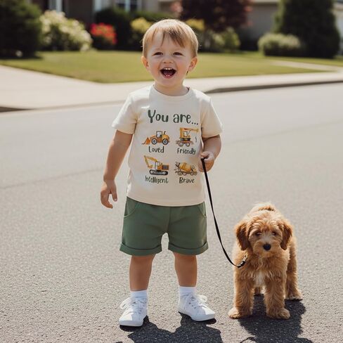 Kaipiclos Toddler Baby Boy Summer Outfit 6 12 18 24 Month 2T 3T 4T Boys Clothes Letters Shirt Truck Baby Tee + Shorts Set in Kuwait