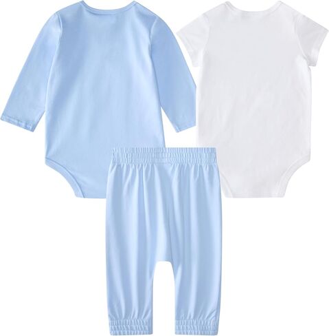 adidas Unisex 3-Piece Logo Bodyshirt & Pant Set, Blue With White, 9M | Pant Sets, elastic waist, relaxed fit in Kuwait