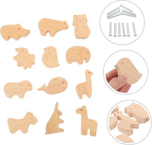 12pcs Cute Wooden Animal Drawer Knobs Adorable Cabinet Pulls for Boy Girl Rooms Nursery Furniture Easy to Install with Screws Wild Animal Shapes in Kuwait