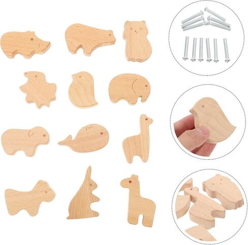 WOONEKY 12pcs Cute Animal-Shaped Wooden Drawer Pulls for Boy Girl Room Natural Wood Dresser Knobs for Nursery Adorable Animal Designs Versatile Cabinet Hardware in Kuwait