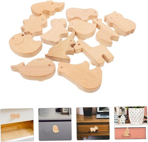 WOONEKY 12pcs Cute Animal-Shaped Wooden Drawer Pulls for Boy Girl Room Natural Wood Dresser Knobs for Nursery Adorable Animal Designs Versatile Cabinet Hardware in Kuwait