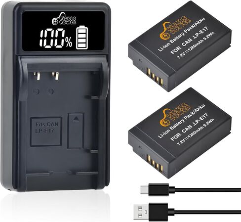 Pickle Power LP-E17 Battery 2-Pack and LED USB Charger for Canon EOS R50 R8 R10 RP, Rebel T8i T7i T6i T6s SL2 SL3, EOS M3, M5, M6, 200D, 77D, 750D, 760D, 800D, 8000D, KISS X8i Camera in Kuwait