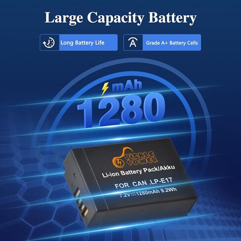 Pickle Power LP-E17 Battery 2-Pack and LED USB Charger for Canon EOS R50 R8 R10 RP, Rebel T8i T7i T6i T6s SL2 SL3, EOS M3, M5, M6, 200D, 77D, 750D, 760D, 800D, 8000D, KISS X8i Camera in Kuwait