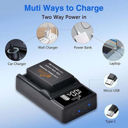 Pickle Power LP-E17 Battery 2-Pack and LED USB Charger for Canon EOS R50 R8 R10 RP, Rebel T8i T7i T6i T6s SL2 SL3, EOS M3, M5, M6, 200D, 77D, 750D, 760D, 800D, 8000D, KISS X8i Camera in Kuwait